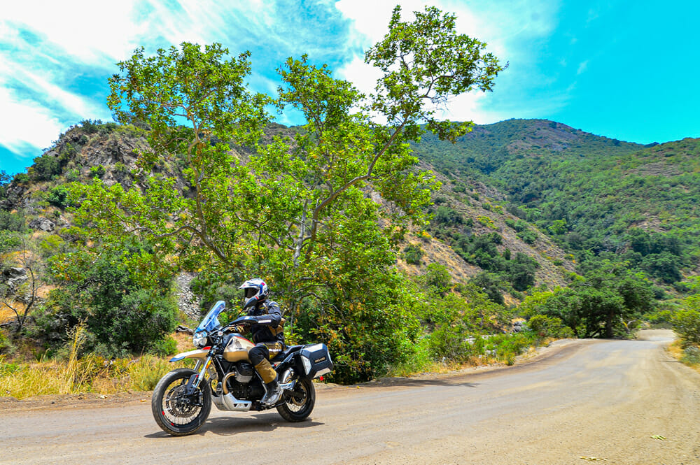 The 2020 Moto Guzzi V85 TT Travel can go off pavement.