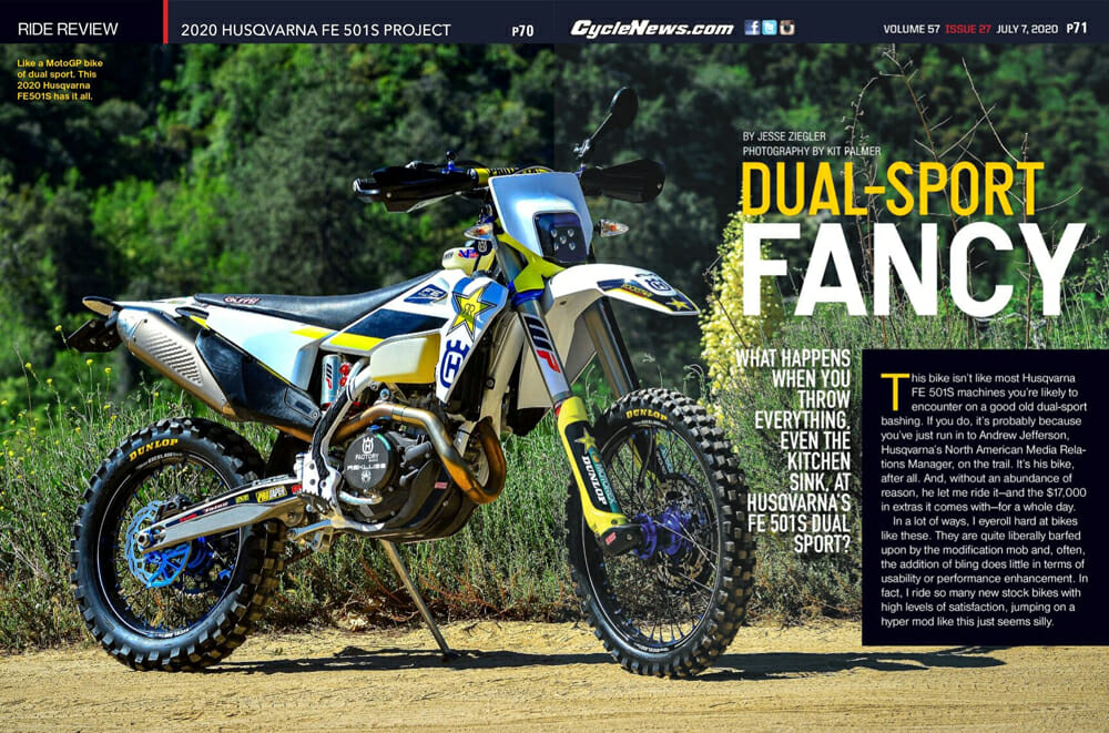 Cycle News review of Andrew Jefferson's 2020 Husqvarna FE 501S Project bike.