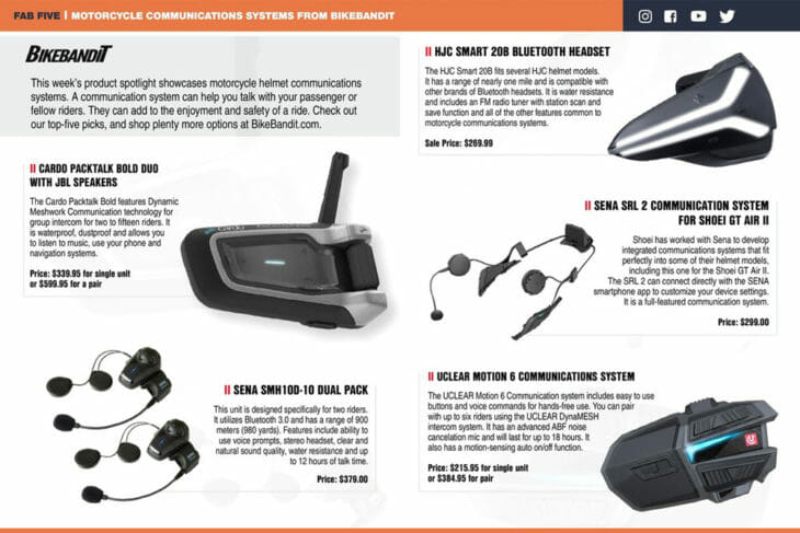 Motorcycle Communications systems from BikeBandit magazine screen shot