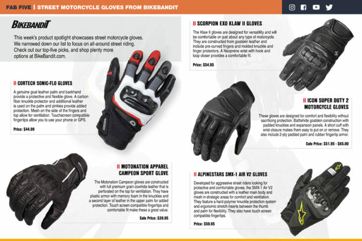Street Motorcycle Gloves from BikeBandit magazine screen shot
