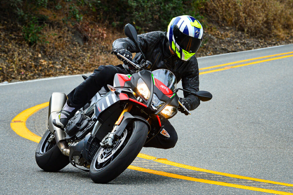 2020 Aprilia Tuono 1100 Factory bike cornering..