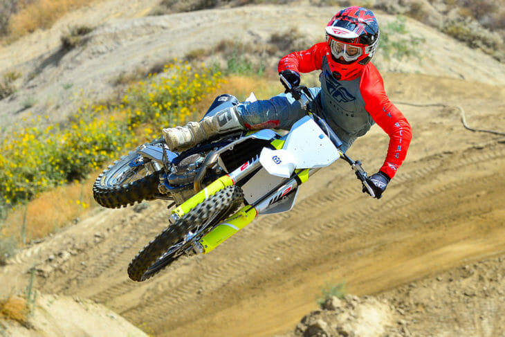 Cycle News test rider jumping the 2021 Husqvarna FC 450.
