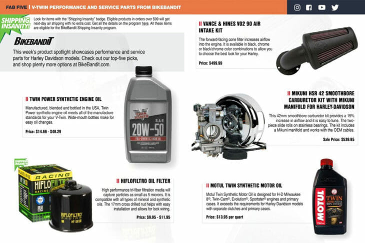 BikeBandit V Twin Products top five Cycle News magazine screen shot