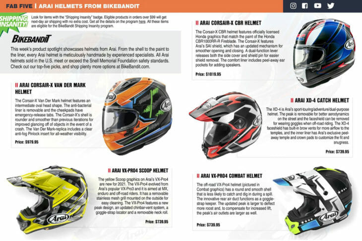 Five Arai Helmets From BikeBandit