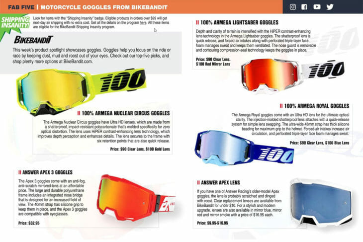 Five Motorcycle Goggles From BikeBandit