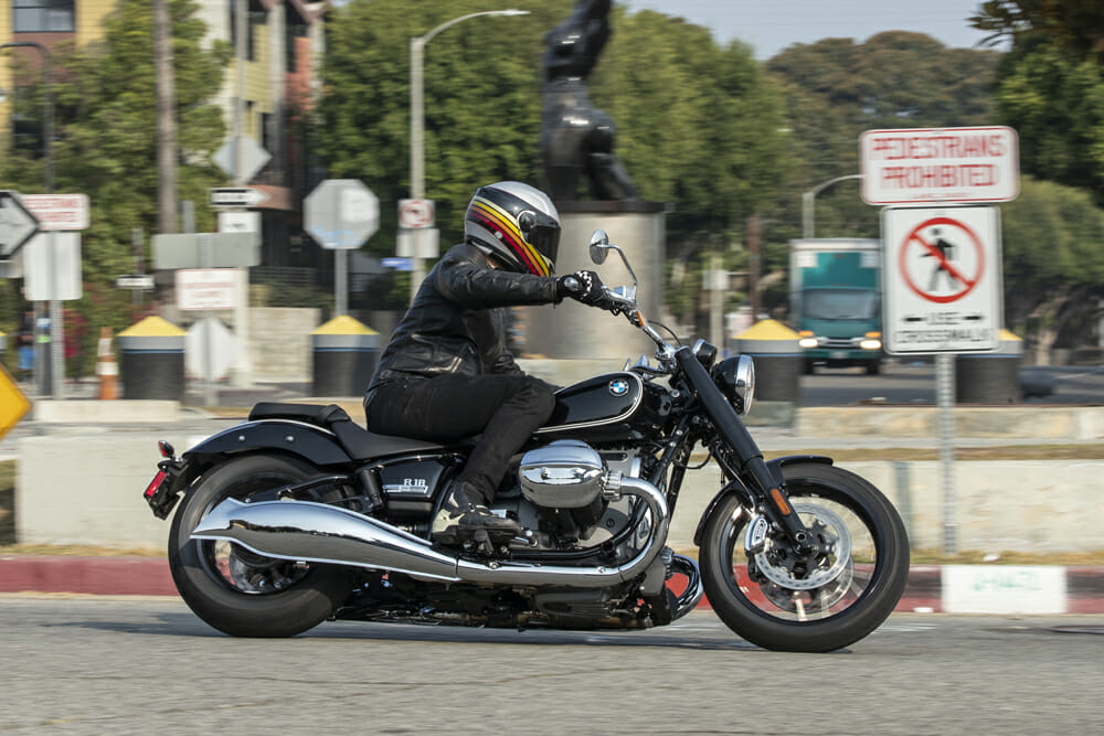 2021 BMW R 18 leaned over in a corner