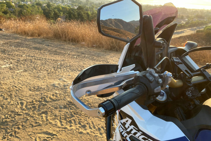 Barkbuster VPS Two-Point-Mount Handguards Installed on Africa Twin motorcycle