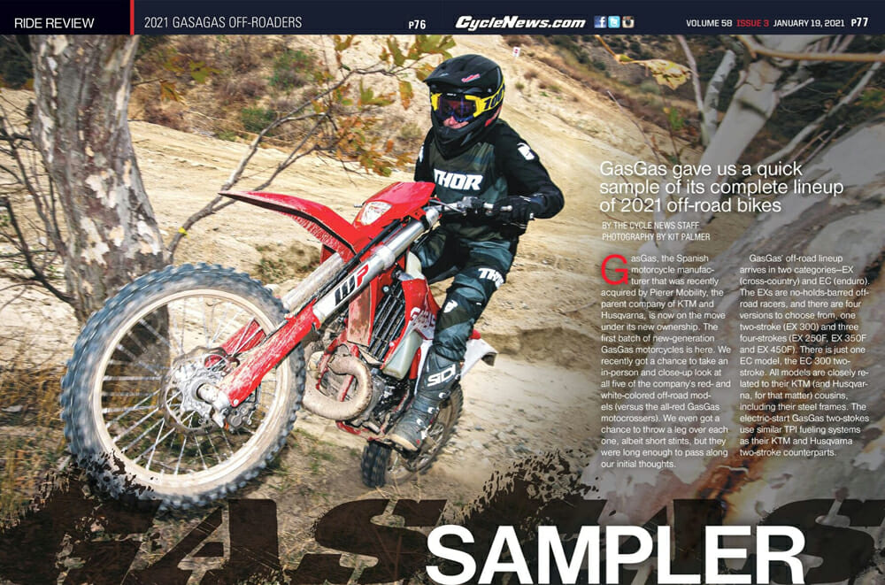 Cycle News magazine with 2021 GasGas Off-Roaders review