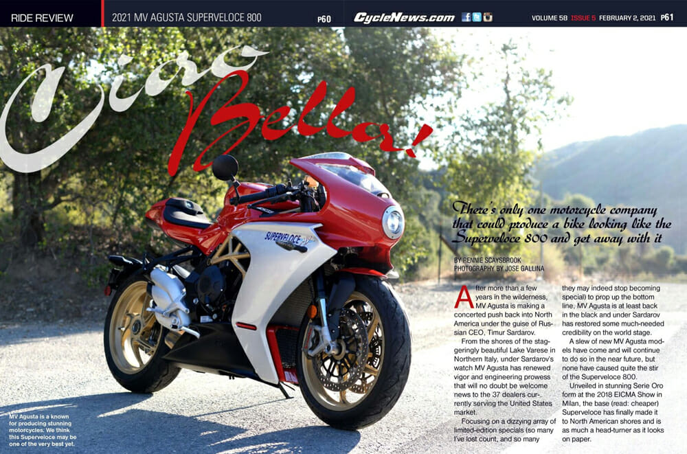 Cycle News Magazine review of 2021 MV Agusta Superveloce 800