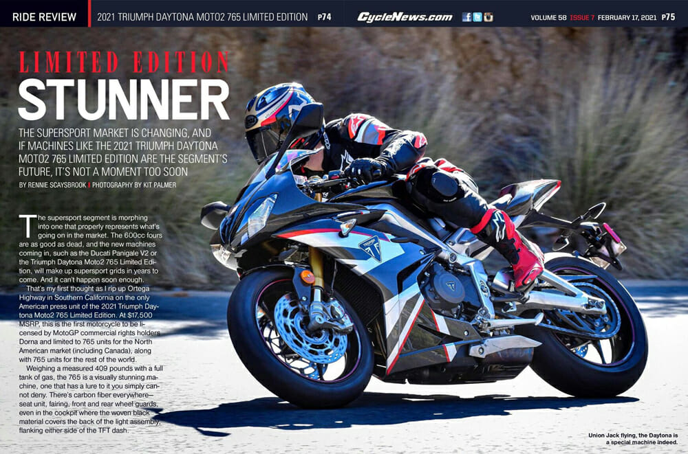 2020 Triumph Daytona Moto2 765 LE Cycle News Review
