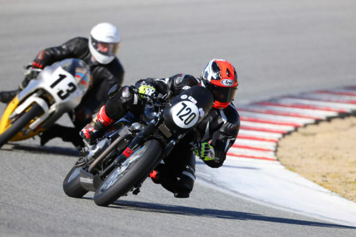 AHRMA road racers Clint Austin (#720) and Jason Lindquist (#13). Photo by Etech Photo