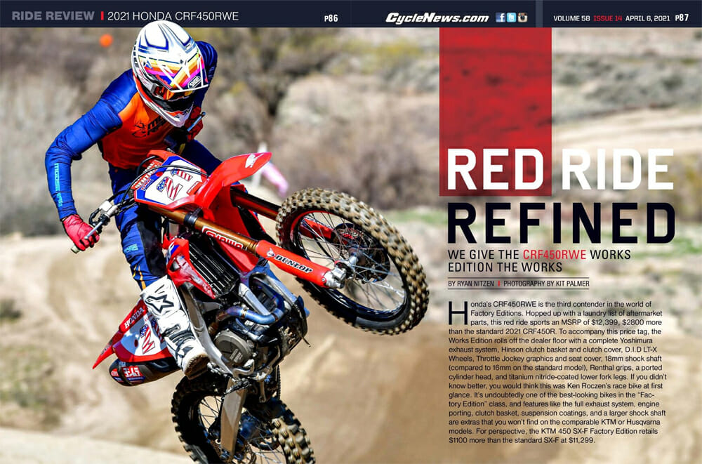 Cycle News Magazine 2021 Honda CRF450RWE Review