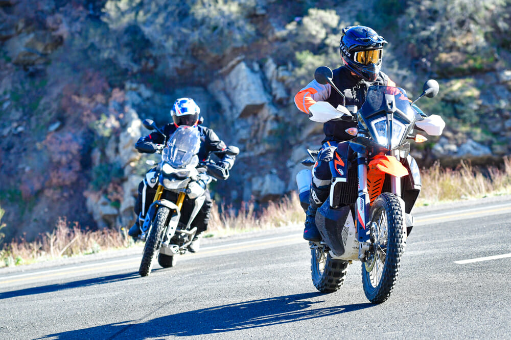 Triumph Tiger 900 Rally Pro following KTM 890 Adventure R