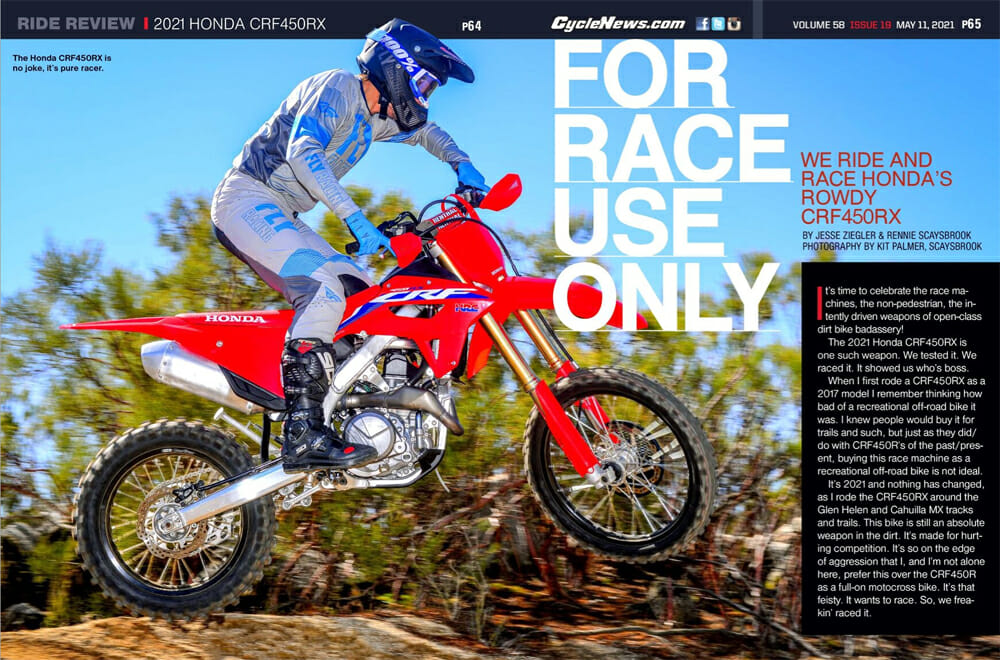 2021 Honda CRF450RX Cycle News Review