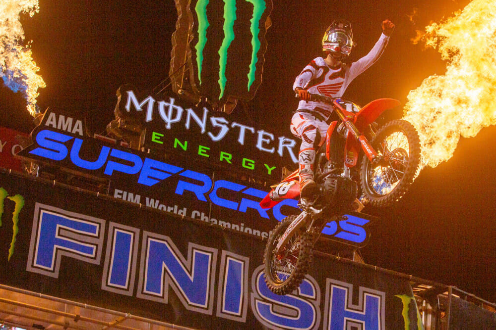 2021 Salt Lake City Round 17 250SX Jett Lawrence finishline - BrownDog Wilson