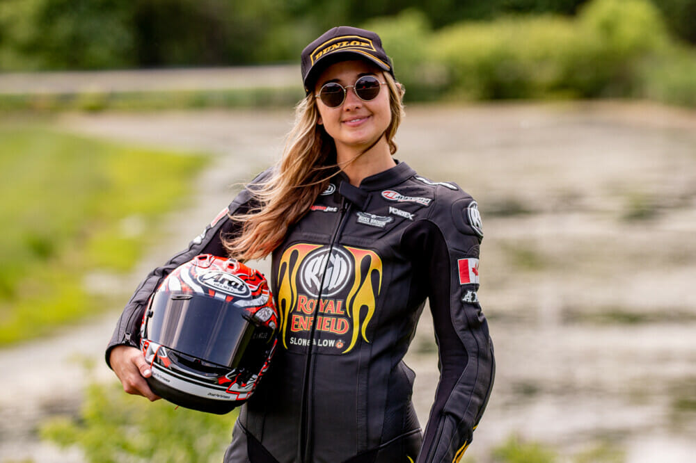 Royal Enfield 2021 Build Train Race Road Racing - Becky Goebel portrait