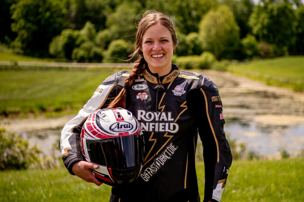 Royal Enfield 2021 Build Train Race Road Racing - Michaela Trumbull portrait