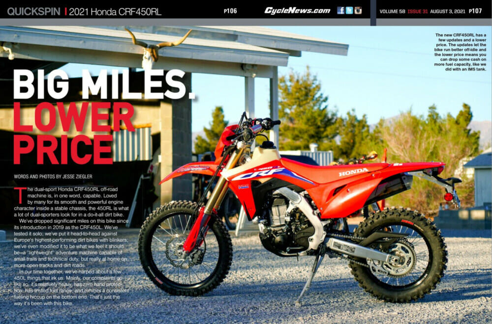 2021 Honda CRF450RL Cycle News Review