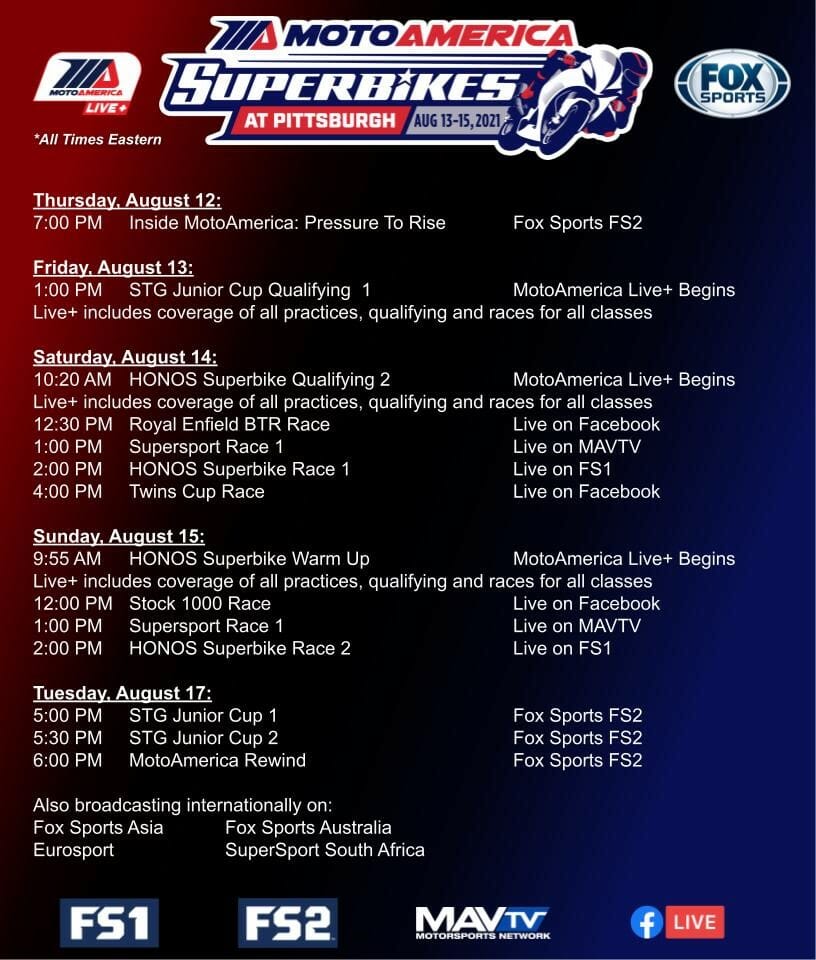 How To Watch 2021 MotoAmerica Round 6 From Pittsburgh International Race Complex