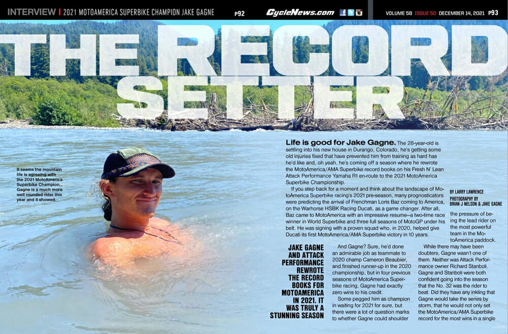 Cycle News Magazine interviews 2021 MotoAmerica Superbike Champion Jake Gagne