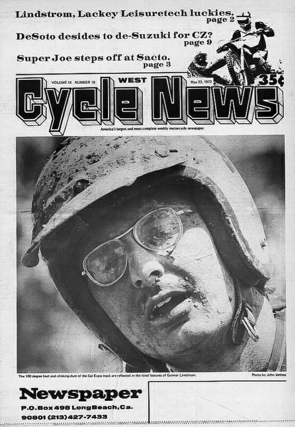 Gunnar Lindstrom on the cover of Cycle News magazine in 1972