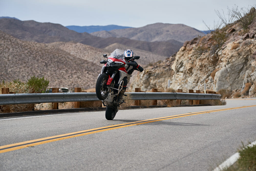 Rennie Scaysbrook wheelying the 2021 Ducati Multistrada V4 S