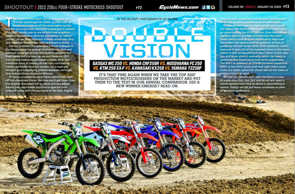 Cycle News Magazine 2022 250cc Four-Stroke MX Shootout