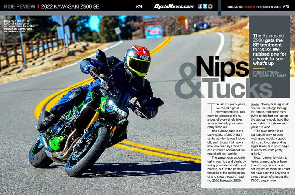 Cycle News magazine 2022 Kawasaki Z900 SE Review
