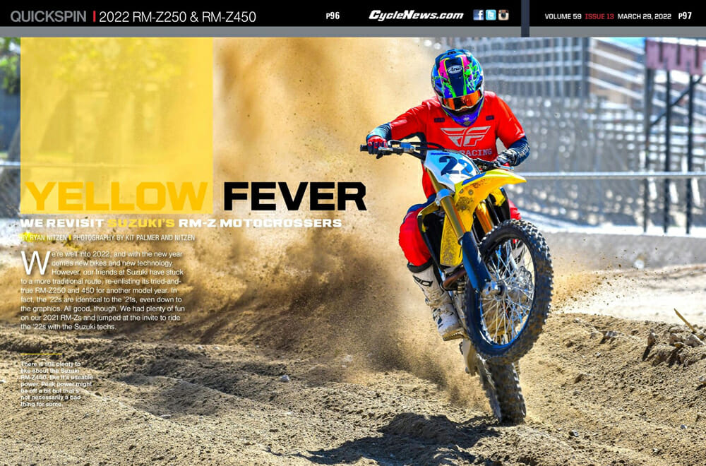 Cycle News Magazine 2022 Suzuki RM-Z250 and RM-Z450 Review