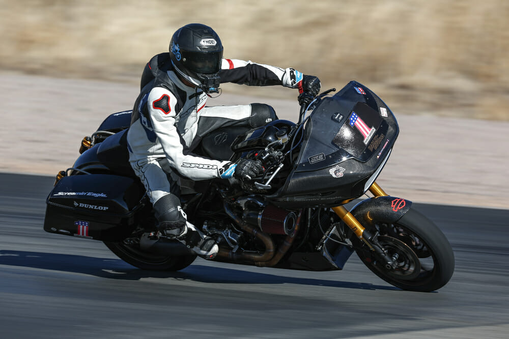 Harley-Davidson Screamin’ Eagle Road Glide on racetrack