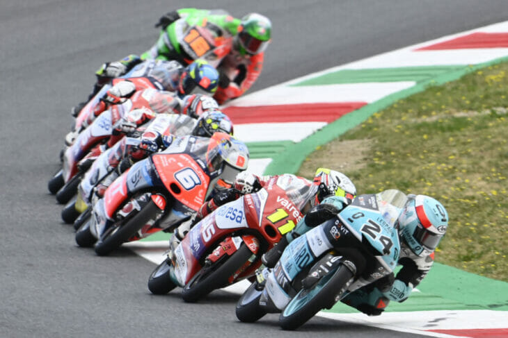 Suzuki leads eventual race winner Garcia in a crazy Moto3 race.