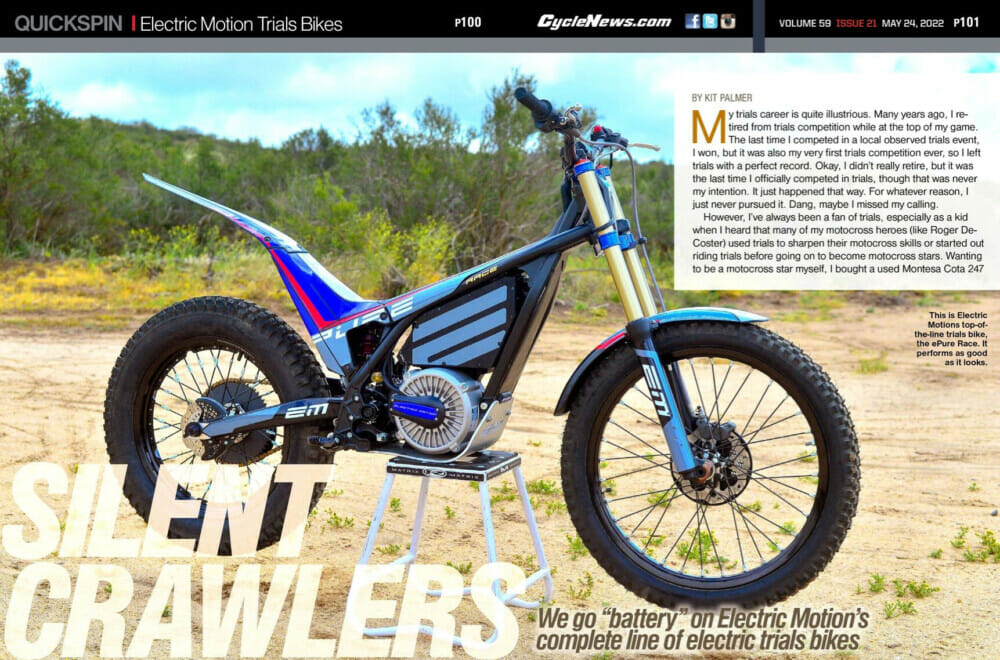 Cycle News Electric Motion Trials Bikes Review