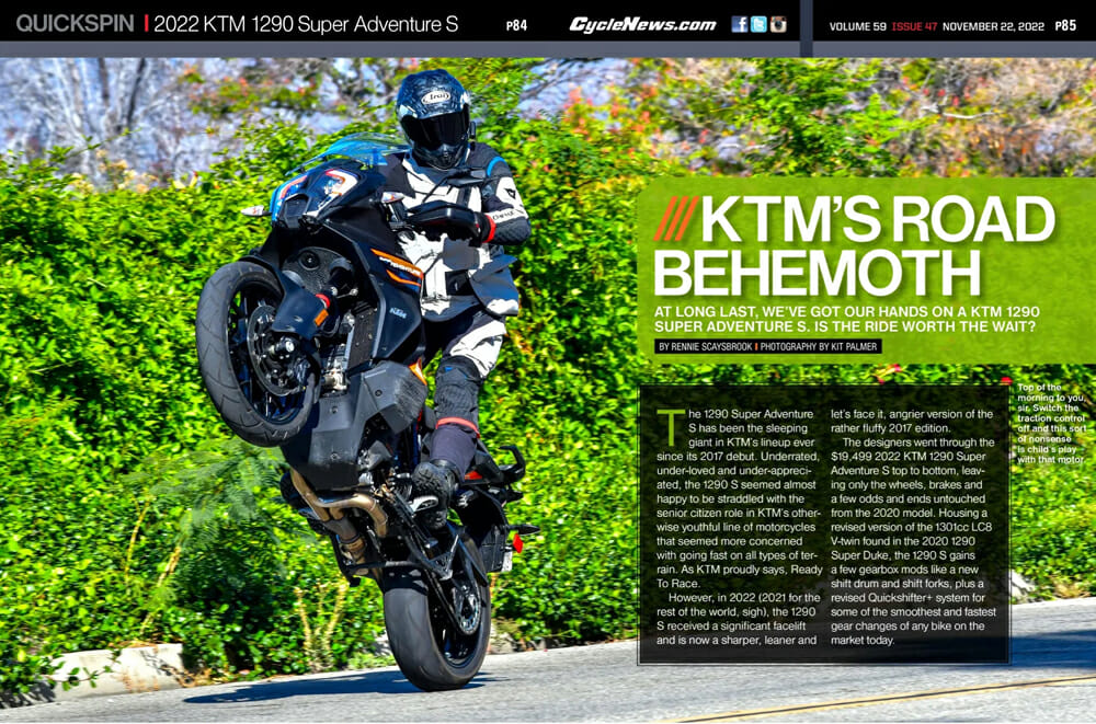 Cycle News magazine reviews 2022 KTM Super Adventure S motorcycle