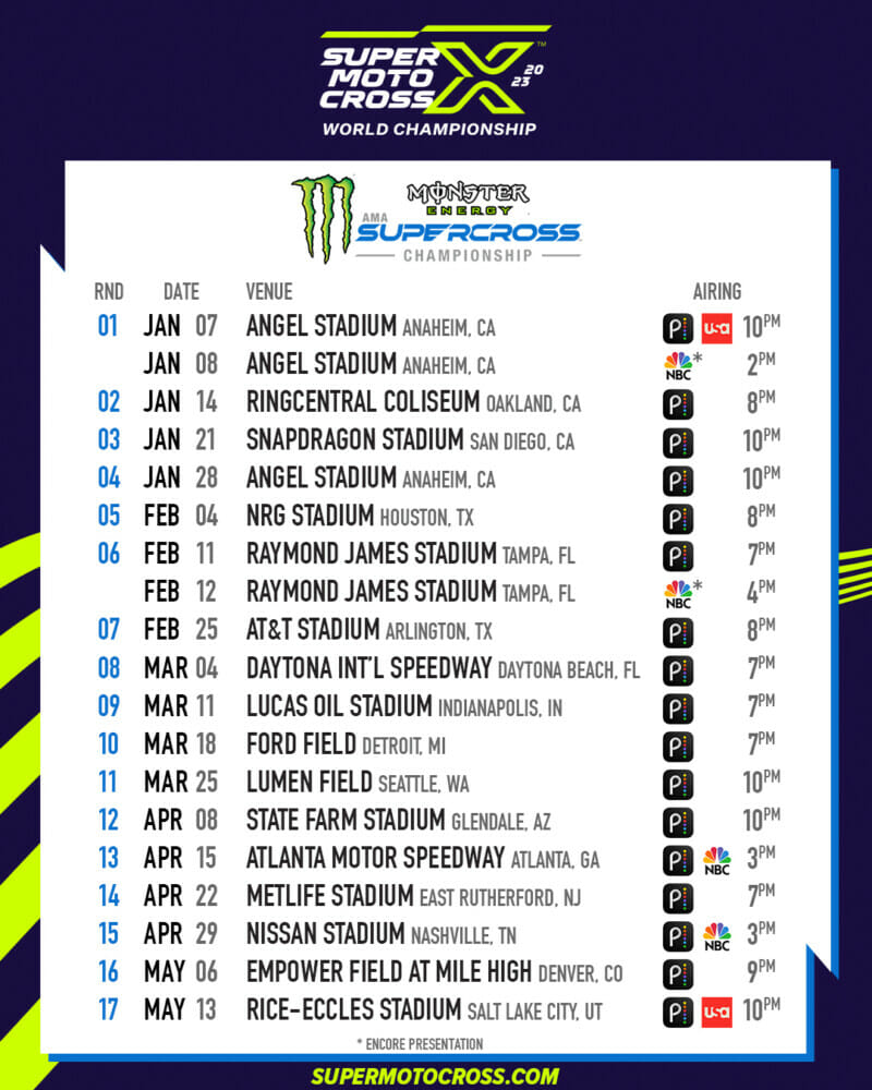 2023 SuperMotocross World Championship TV Broadcast Schedule