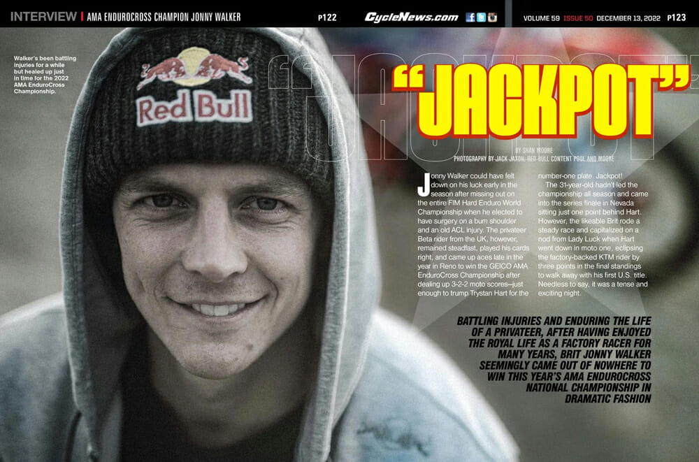 Cycle News Magazine interview 2022 AMA EnduroCross Champion Jonny Walker