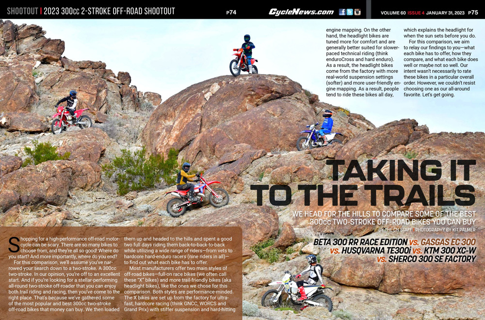 Cycle News Magazine 2023 300cc 2-Stroke Off-Road Shootout