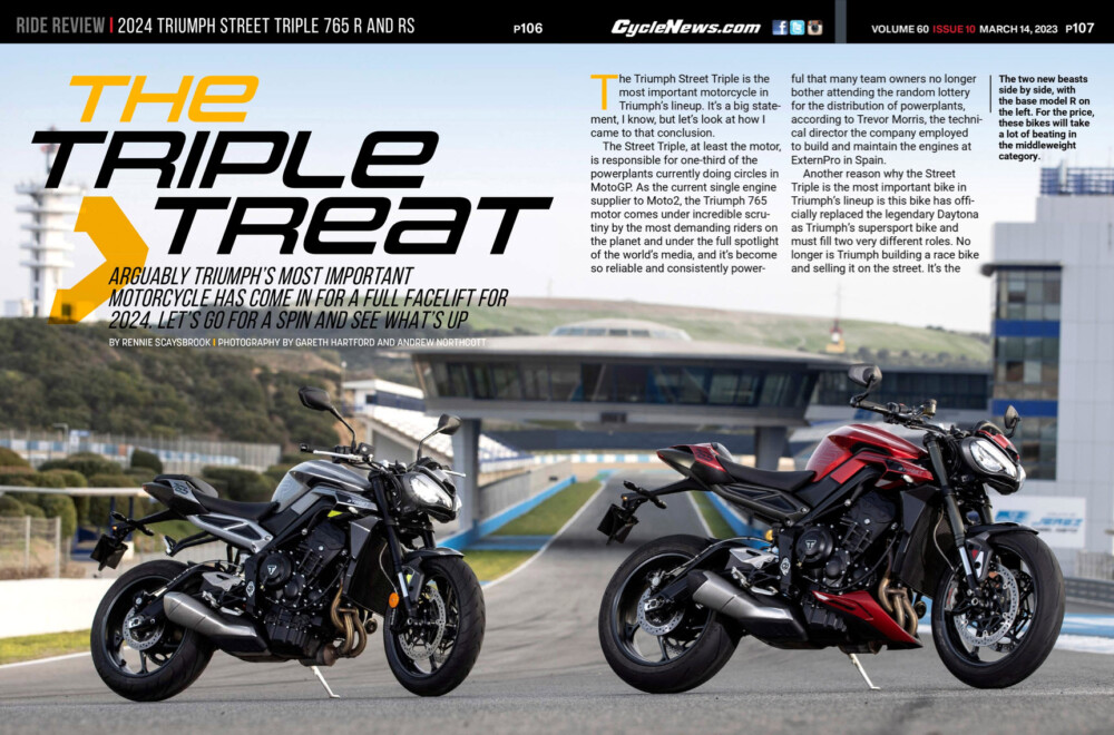 Cycle News Magazine 2024 Triumph Street Triple 765 R and RS Review