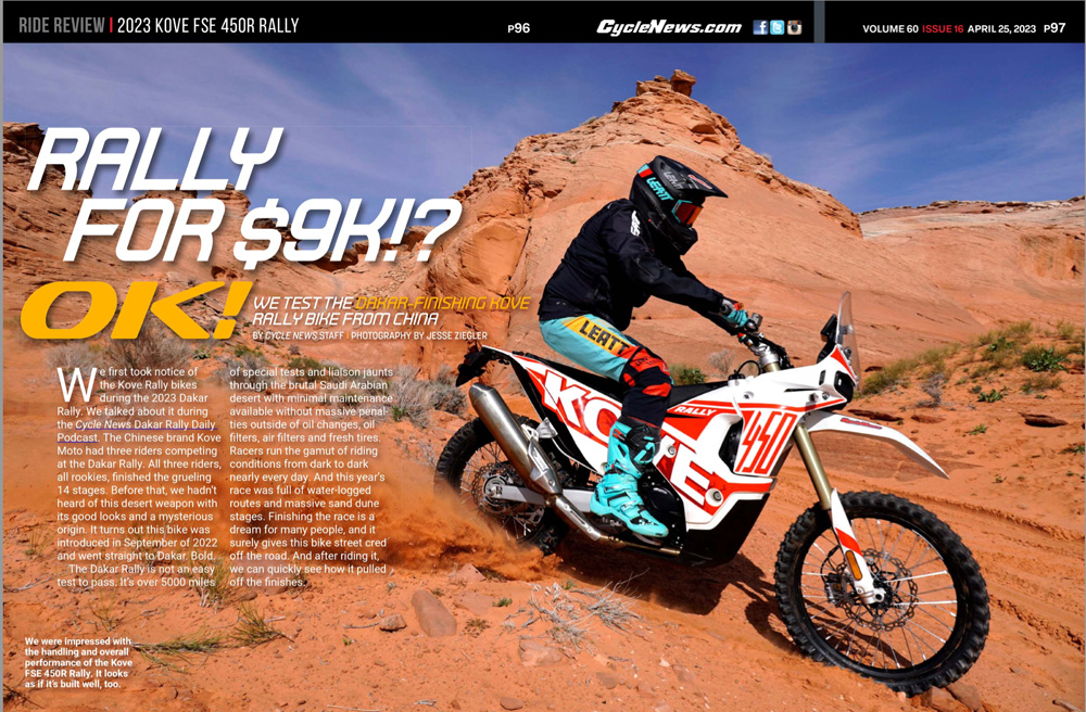 Cycle News Magazine 2023 Kove FSE 450R Rally Review