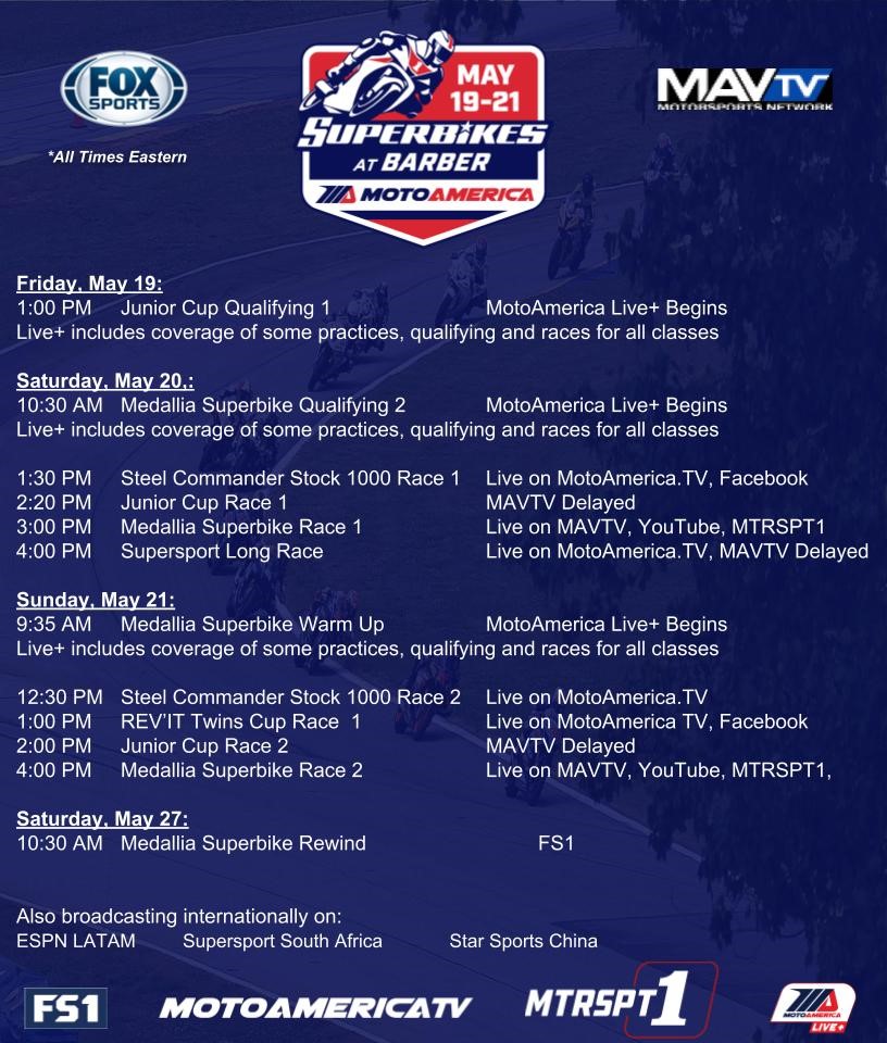 MotoAmerica Superbikes at Barber Broadcast schedule