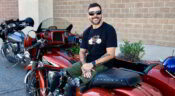 Jeremy Breece with adapted Indian Scout sidecar rig