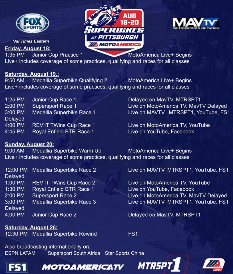 motorcycle racing on TV How To Watch MotoAmerica Superbikes at Pittsburgh