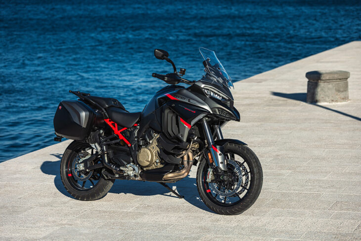 Ducati Multistrada V4 S Grand Tour beach shot