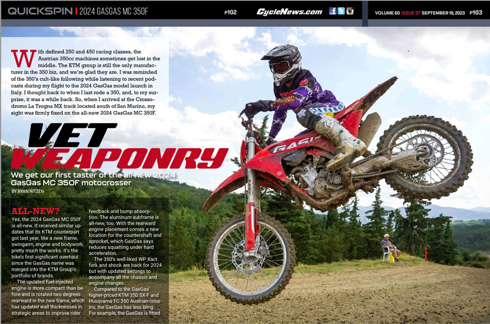 Cycle News Magazine 2024 GasGas MC 350F Review