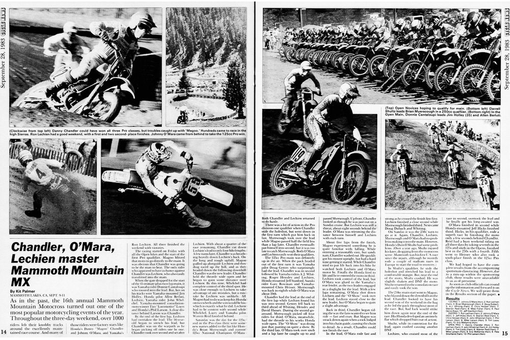Cycle News magazine article from 1983