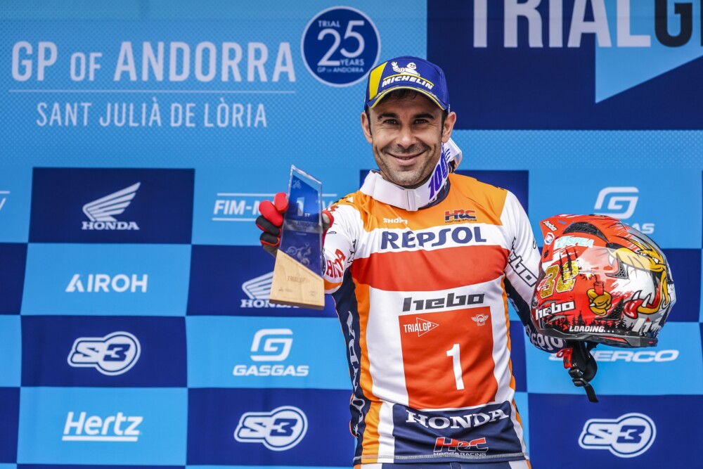 Toni Bou podium at 2023 TrialGP of France
