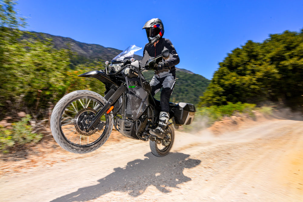 2023 Kawasaki KLR650 Adventure motorcycle wheelie