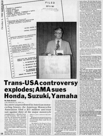Cycle News Magazine Archives Column | The Trans-USA Controversy