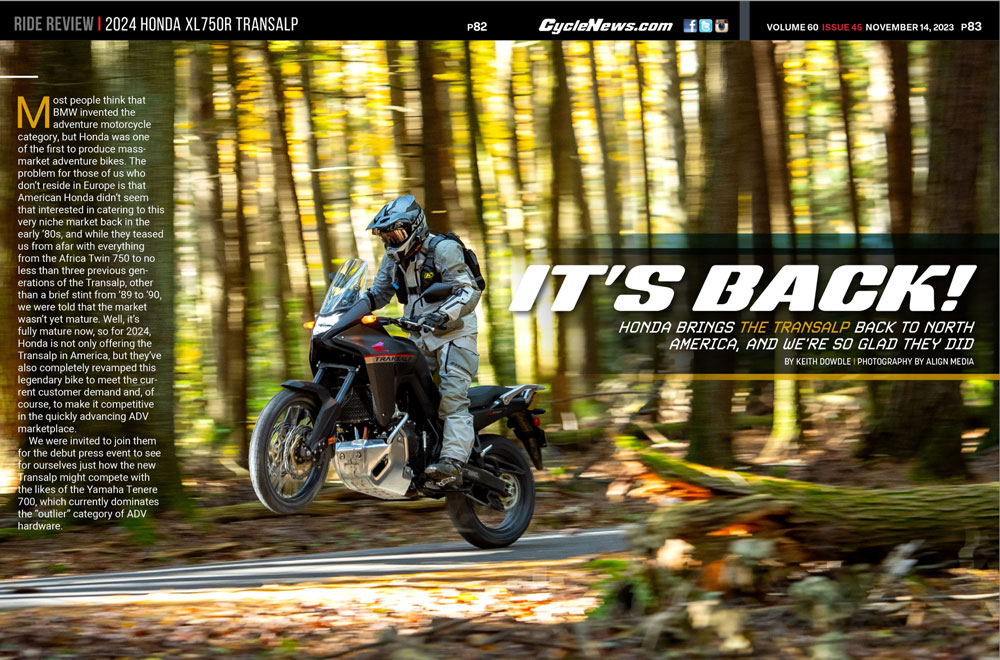 Cycle News Magazine 2024 Honda XL750R Transalp Review