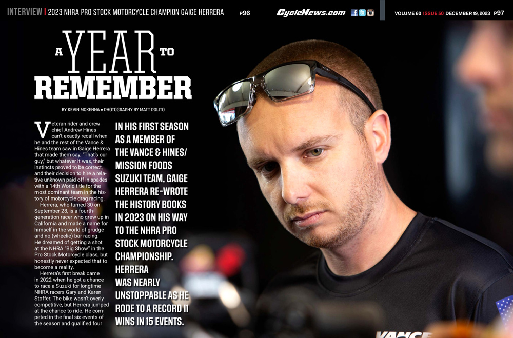 Cycle News Magazine 2023 NHRA PSM Champion Gaige Herrera Interview