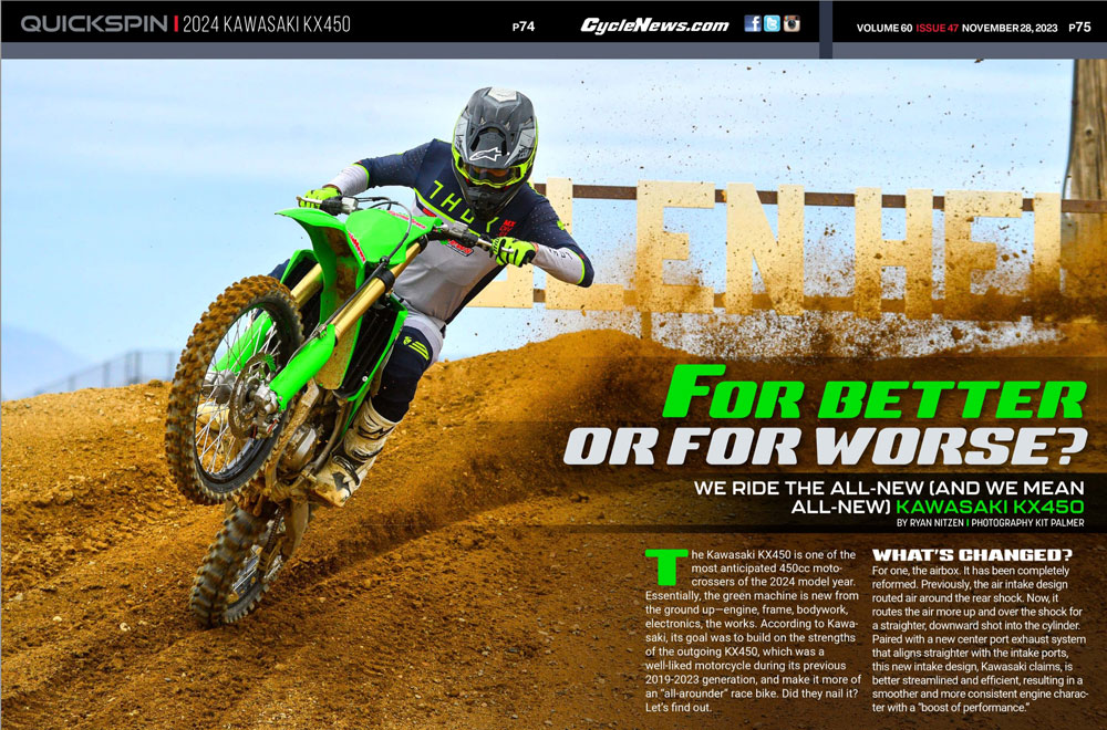 Cycle News Magazine 2024 Kawasaki KX450 review Cycle News Magazine 2024 Kawasaki KX450 review